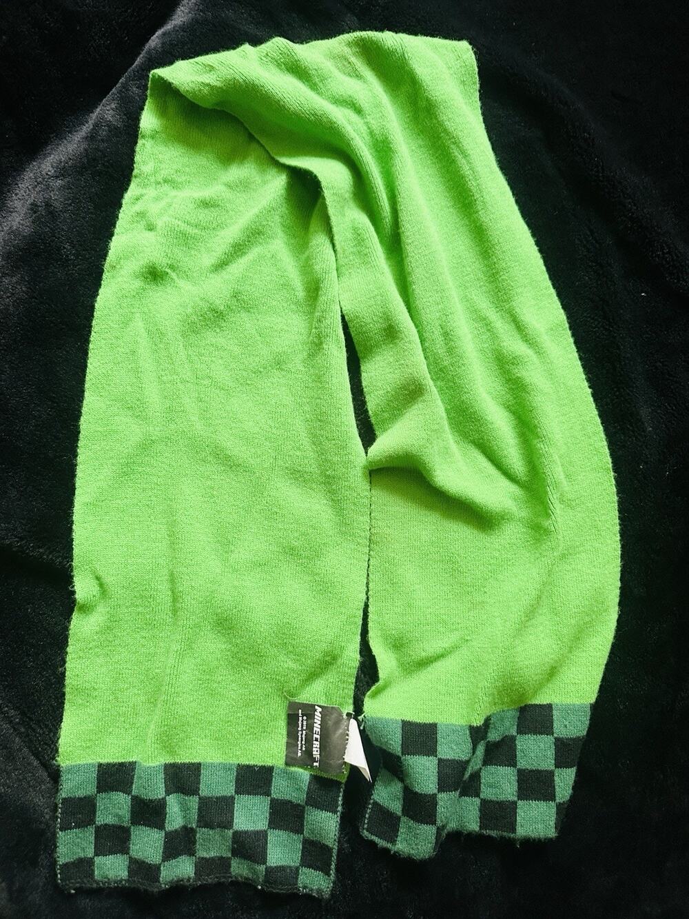 Minecraft Creeper Green Scarf with Black Checkered Ends Video Game